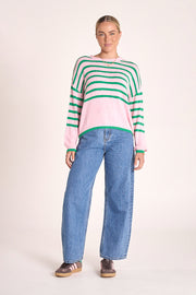 Avery Knit - Pink Green Stripe