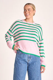 Avery Knit - Pink Green Stripe