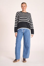 Avery Knit - Black White Stripe