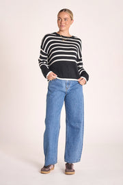 Avery Knit - Black White Stripe