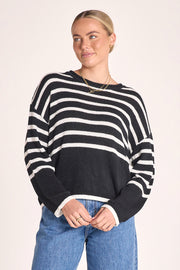 Avery Knit - Black White Stripe