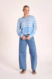 Avery Knit - Blue White Stripe