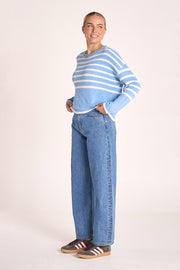 Avery Knit - Blue White Stripe