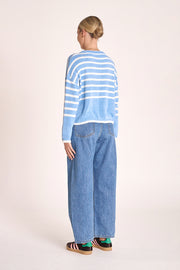 Avery Knit - Blue White Stripe
