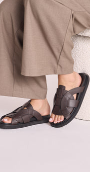 Pasquale Slide - Choc Leather