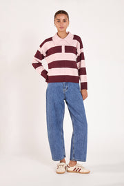 Stefi Rugby Knit - Pink Burgundy Stripe