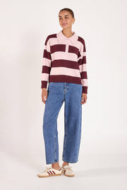 Stefi Rugby Knit - Pink Burgundy Stripe