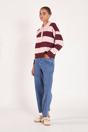 Stefi Rugby Knit - Pink Burgundy Stripe