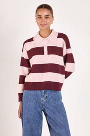 Stefi Rugby Knit - Pink Burgundy Stripe