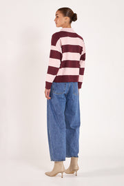 Stefi Rugby Knit - Pink Burgundy Stripe