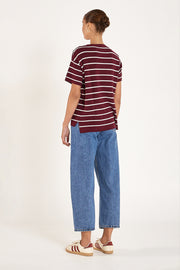 Jasper Knitted Tee - Burgundy White Stripe
