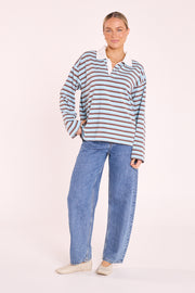 Finn Long Sleeve Rugby Top -  Blue Chocolate Stripe