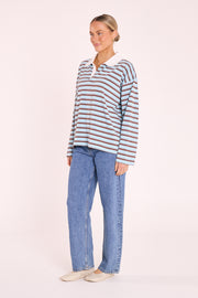 Finn Long Sleeve Rugby Top -  Blue Chocolate Stripe