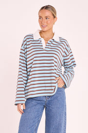Finn Long Sleeve Rugby Top -  Blue Chocolate Stripe