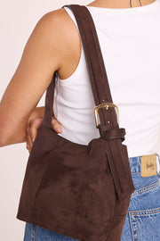 Freya Shoulder Bag - Dark Cacao Suede