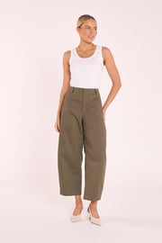 Charlie Cropped Barrel Pant - Khaki