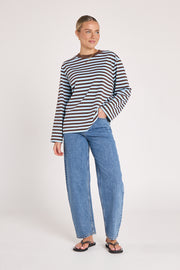 PRE-ORDER Carter Long Sleeve Tee - Chocolate Blue Stripe