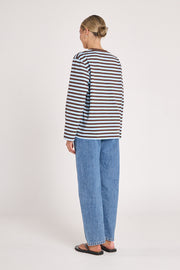 PRE-ORDER Carter Long Sleeve Tee - Chocolate Blue Stripe