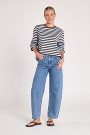 PRE-ORDER Carter Long Sleeve Tee - Chocolate Blue Stripe