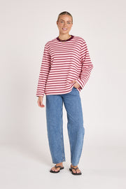 PRE-ORDER Carter Long Sleeve Tee - Burgundy Pink Stripe