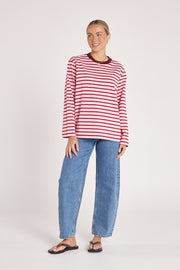 PRE-ORDER Carter Long Sleeve Tee - Burgundy Pink Stripe