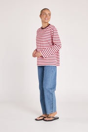 PRE-ORDER Carter Long Sleeve Tee - Burgundy Pink Stripe