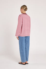 PRE-ORDER Carter Long Sleeve Tee - Burgundy Pink Stripe