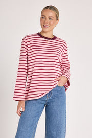 PRE-ORDER Carter Long Sleeve Tee - Burgundy Pink Stripe