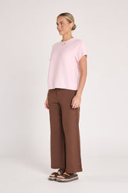 Faye Knitted Tee - Powder Pink