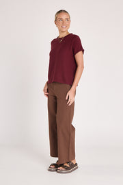 Faye Knitted Tee - Burgundy