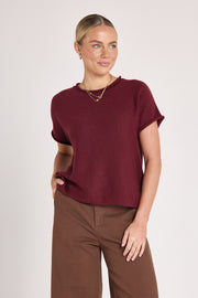 Faye Knitted Tee - Burgundy