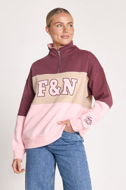 Varsity Logo Sweater - Pink Plum Stripe