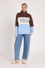 Varsity Logo Sweater - Chocolate Blue Stripe