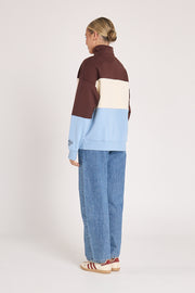 Varsity Logo Sweater - Chocolate Blue Stripe