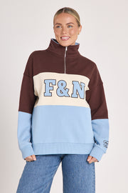 Varsity Logo Sweater - Chocolate Blue Stripe