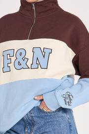 Varsity Logo Sweater - Chocolate Blue Stripe