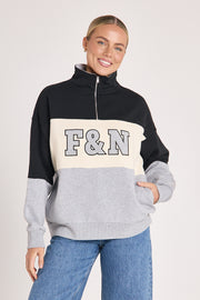 Varsity Logo Sweater - Black Grey Stripe