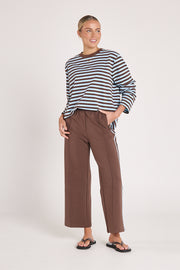 Noah Cropped Pant - Chocolate Blue Stripe