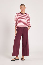 Noah Cropped Pant - Plum Pink Stripe