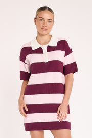 Bree Knitted Dress - Pink Burgundy Stripe