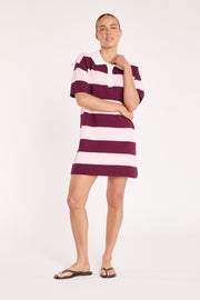 Bree Knitted Dress - Pink Burgundy Stripe