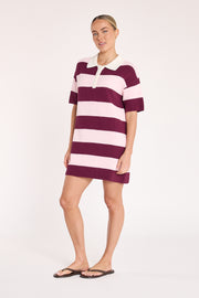 Bree Knitted Dress - Pink Burgundy Stripe