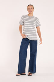 Jasper Knitted Tee - Grey White Stripe
