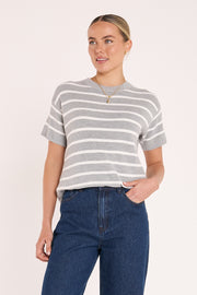 Jasper Knitted Tee - Grey White Stripe