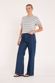 Jasper Knitted Tee - Grey White Stripe