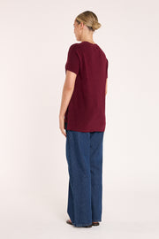Jasper Knitted Tee - Burgundy