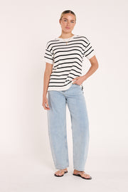 Jasper Knitted Tee - White Black Stripe