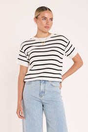 Jasper Knitted Tee - White Black Stripe