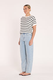 Jasper Knitted Tee - White Black Stripe