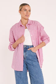 Emily Shirt - Pink Burgundy Stripe
